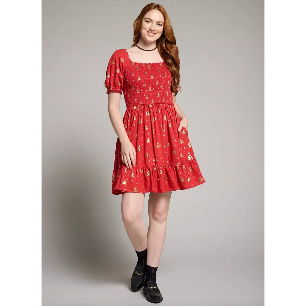Studio Ghibli Howl's Moving Castle Calcifer Stars Print Smocked Dress Small
